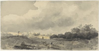 Landskap med herde under tung molnig himmel av Jacob Jan van der Maaten