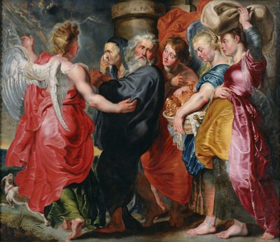 Lot och hans familj lämnar Sodom (baserad på Rubens komposition). av Jacob Jordaens