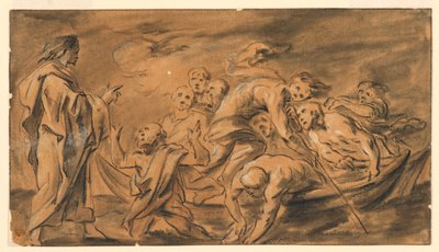 Kristus visar sig för apostlarna vid Galileiska sjön (Tiberiasjön), det mirakulösa draget av fiskar av Jacob Jordaens