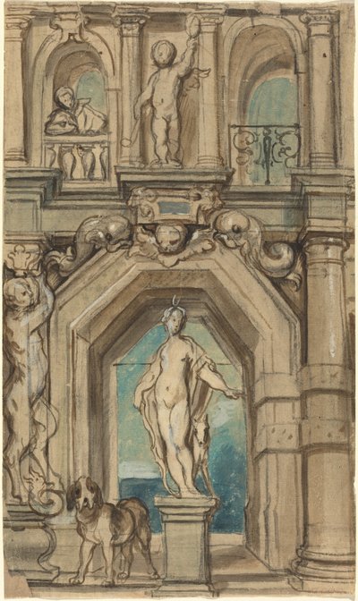 Design för en väggdekoration [recto] av Jacob Jordaens