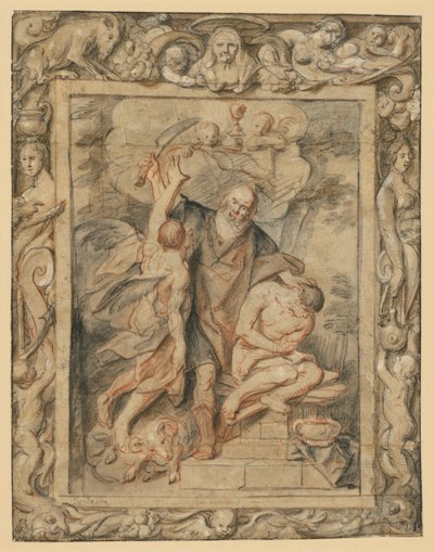 Offret av Isak (1 Mos. 22:1–12) i en figurativ bordyr av Jacob Jordaens