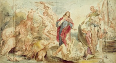 Jesus driver djävulen från de besatta (krita & wc på papper) av Jacob Jordaens