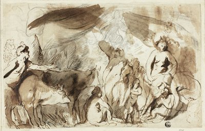 Studie för Sine Bacchus och Cerere Friget Venus (recto); Darius familj före Alexander (verso) av Jacob Jordaens