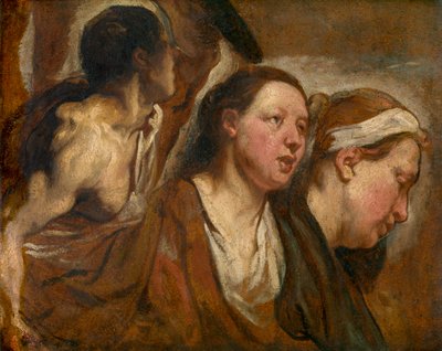 Två kvinnohuvuden och torso av en krigare av Jacob Jordaens