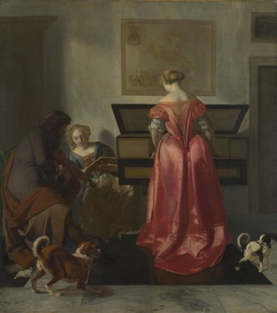 Två kvinnor och en man som gör musik, ca 1675 av Jacob Lucasz. Ochtervelt