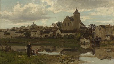 Nederländska: Gezicht op Montigny-sur-Loing Utsikt över Montigny-sur-Loing av Jacob Maris