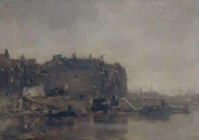 Hus på Prins Hendrikkade, Amsterdam, på en dimmig dag av Jacob Maris