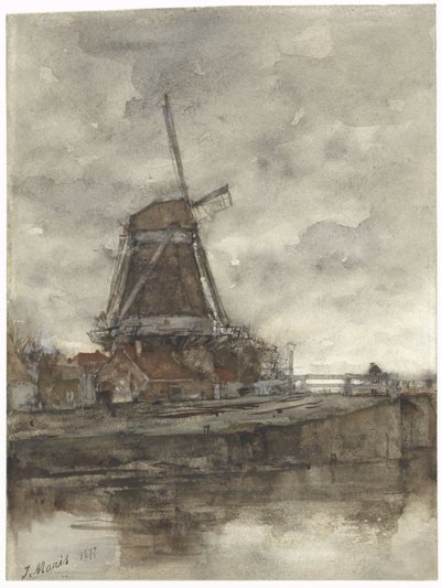 Väderkvarn och bron vid Noord-West-Buitensingel i Haag av Jacob Maris