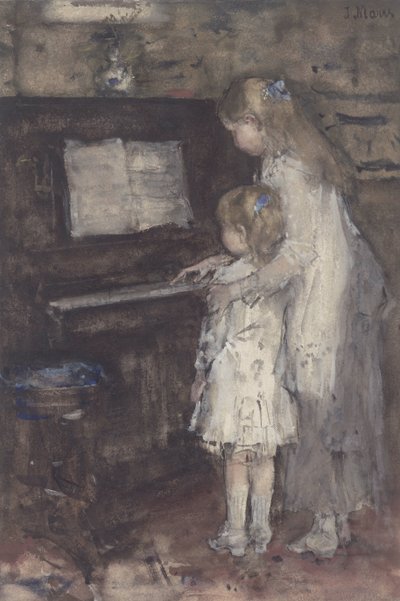Två flickor vid pianot av Jacob Maris