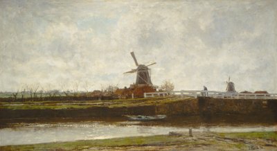 Utsikt över kvarnen och bron på Noordwest Buitensingel i Haag av Jacob Maris