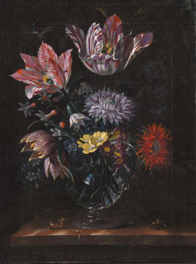 En glasvas med blommor av Jacob Marrel