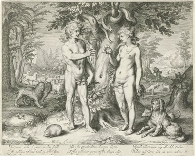 Adam och Eva i paradiset av Jacob Matham