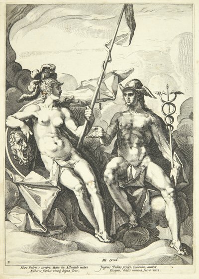 Alliansen mellan Athena och Merkurius (Hermathena) av Jacob Matham
