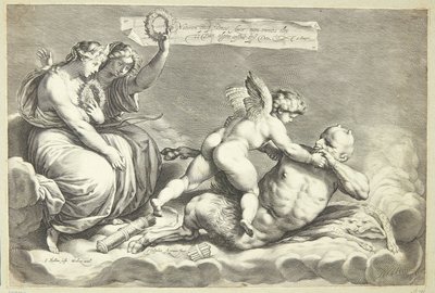 Cupid besegrar Pan av Jacob Matham