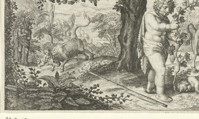 Bacchus och Ampelus av Jacob Matham