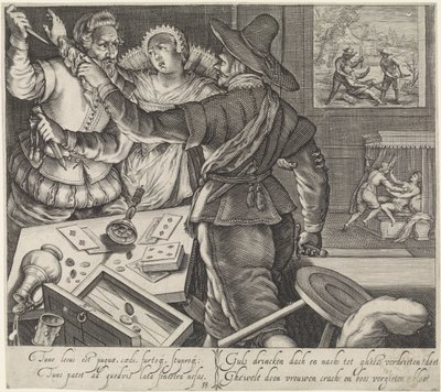 Kortspelare slåss med dragna vapen Slåss på en bordell The Effects of Drunkenness (serietitel) av Jacob Matham
