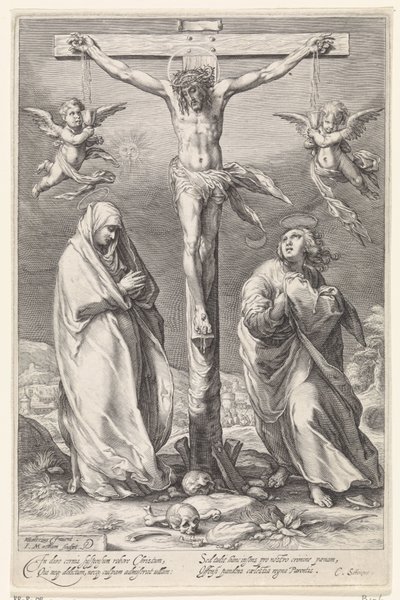 Kristus på korset, med Johannes och Maria av Jacob Matham