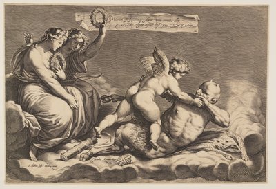 Cupid Taming Pan av Jacob Matham