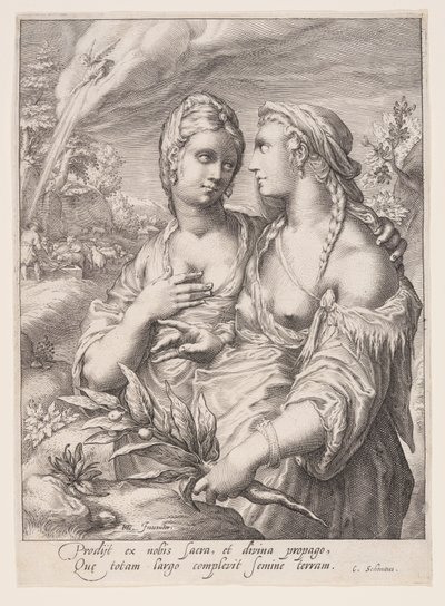 Lea och Rachel, från Patriarkernas fruar av Jacob Matham