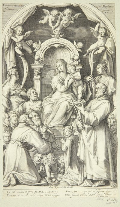 Maria och barnet med beskyddare och helgon (Saint Lucia, Katarina av Alexandria, Franciskus av Assisi och medlemmar av familjen Zuccaro) av Jacob Matham