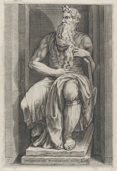 Spegel av romersk storhet: Moses efter skulpturen av Michelangelo, 1500-talet..., 1500-talet. av Jacob Matham