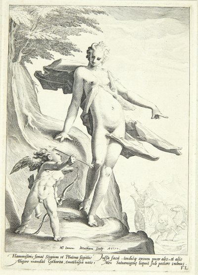 Venus befaller Cupid att skjuta en pil mot Pluto av Jacob Matham