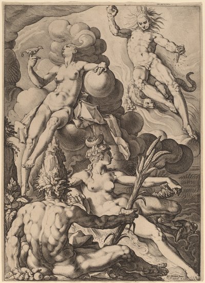 De fyra elementen av Jacob Matham after Hendrik Goltzius