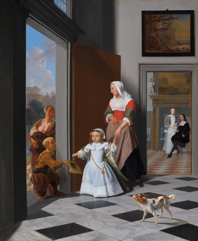 En sjuksköterska och ett barn i en elegant foajé, 1663. av Jacob Lucasz Ochtervelt