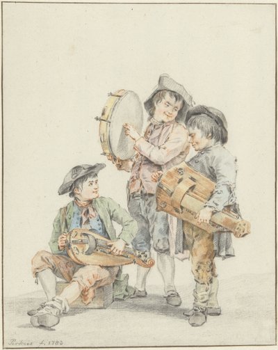 Tre pojkar med musikinstrument av Jacob Perkois