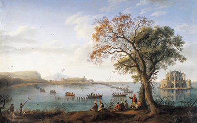 Sothönsjakt vid sjön Fusano (olja på duk) av Jacob Philippe Hackert