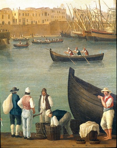 Musselfiskare från Monopoli, Puglia, Italien (Musselfiskare i Monopoli) Målning av Jacob Philipp Hackert dit Hackert d