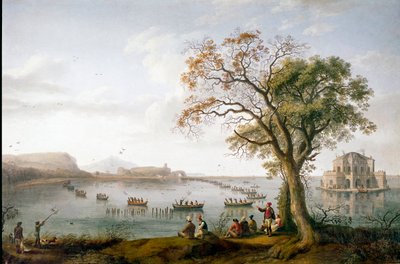 Sothönsjakten av Ferdinand I av de två Sicilierna vid Fusarosjön nära Neapel, Italien av Jacob Philippe Hackert