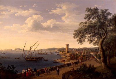 Gaetas hamn, piren och fästningen, av Jacob Philipp Hackert av Jacob Philippe Hackert