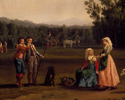 Resa till Caserta kungliga gods (olja på duk) av Jacob Philippe Hackert