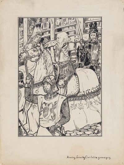 Designillustration för Shakespeares King Lear: King Lear och Cordelia Captured av Jacob Pieter van den Bosch