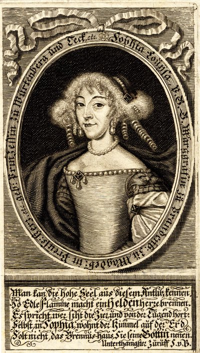 Porträtt av Sophie Louise av Württemberg-Stuttgart 1642-1702, markgrevin av..., 1672. av Jacob Sandrart von