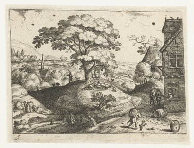 Landskap med resenär på värdshus Sex landskap med resenärer (serietitel) av Jacob Savery (I)
