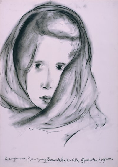 Zarghoona, Panshir Valley, Afghanistan, 4 juli 2002 (kol på papper) av Jacob Sutton
