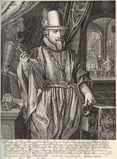 Porträtt av Maurice de Nassau (1567-1625), prins av Orange, greve av Nassau. Gravyr av Willem Jacobsz Delff (1580-1638) 1600-talet av Jacob Willemsz Delff
