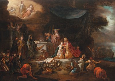 The Sacrifice of Iphigenia (olja på panel) av Jacob Willemsz de (c.1630 after 1675) Wet