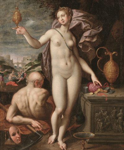 Juno håller ett gyllene kärl och en pengapåse (olja på duk) av Jacob de (studio of) Backer