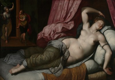 Paris som tas in i Helens sängkammare, c.1585-90 av Jacob de Backer