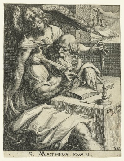 Evangelisten Mattheus De fyra evangelisterna (serietitel) av Jacob de Gheyn (II) (workshop of)