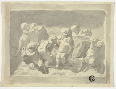 Baby Satyrs och Putti leker med åsna av Jacob de Wit