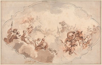 Design för ett tak: Apotheosis of Callisto eller Diana (recto) och Sketch of Figures (verso) av Jacob de Wit