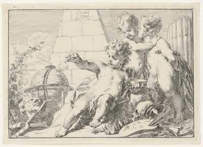 Tre genier vid en pyramid av Jacob de Wit