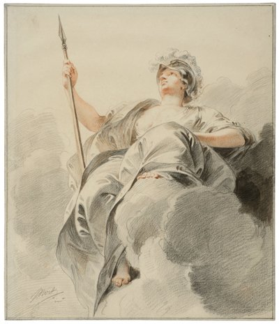 Minerva sittande på ett moln av Jacob de Wit