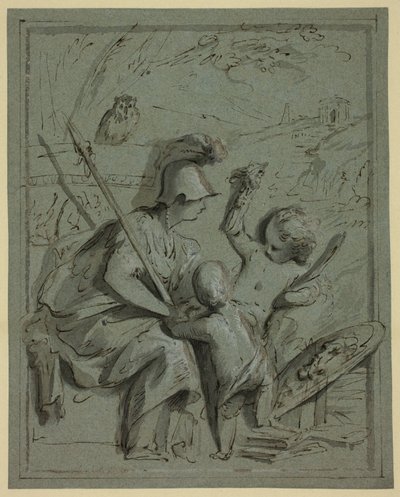 Minerva med Two Putti av Jacob de Wit