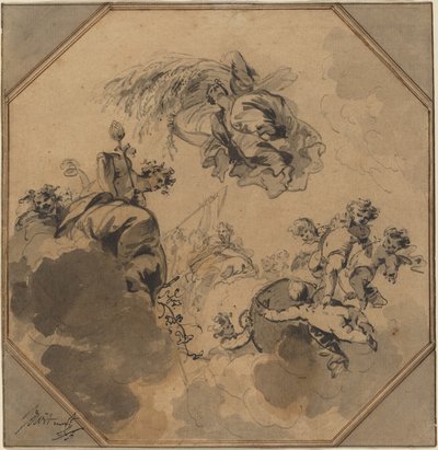 Study for a Ceiling: Allegory of the Harvest med Dionysus och Ceres av Jacob de Wit
