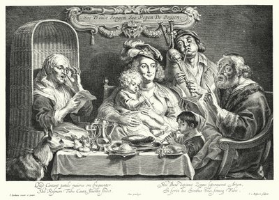 Familjekonserten (gravyr) av Jacob the Elder (after) Jordaens